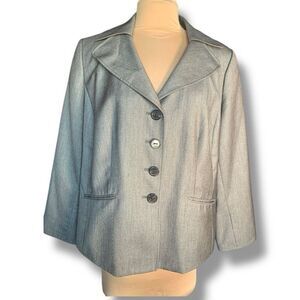 Suit Studio Women’s Gray Beige Button-Front Tailored Blazer Jacket Plus Size 16W